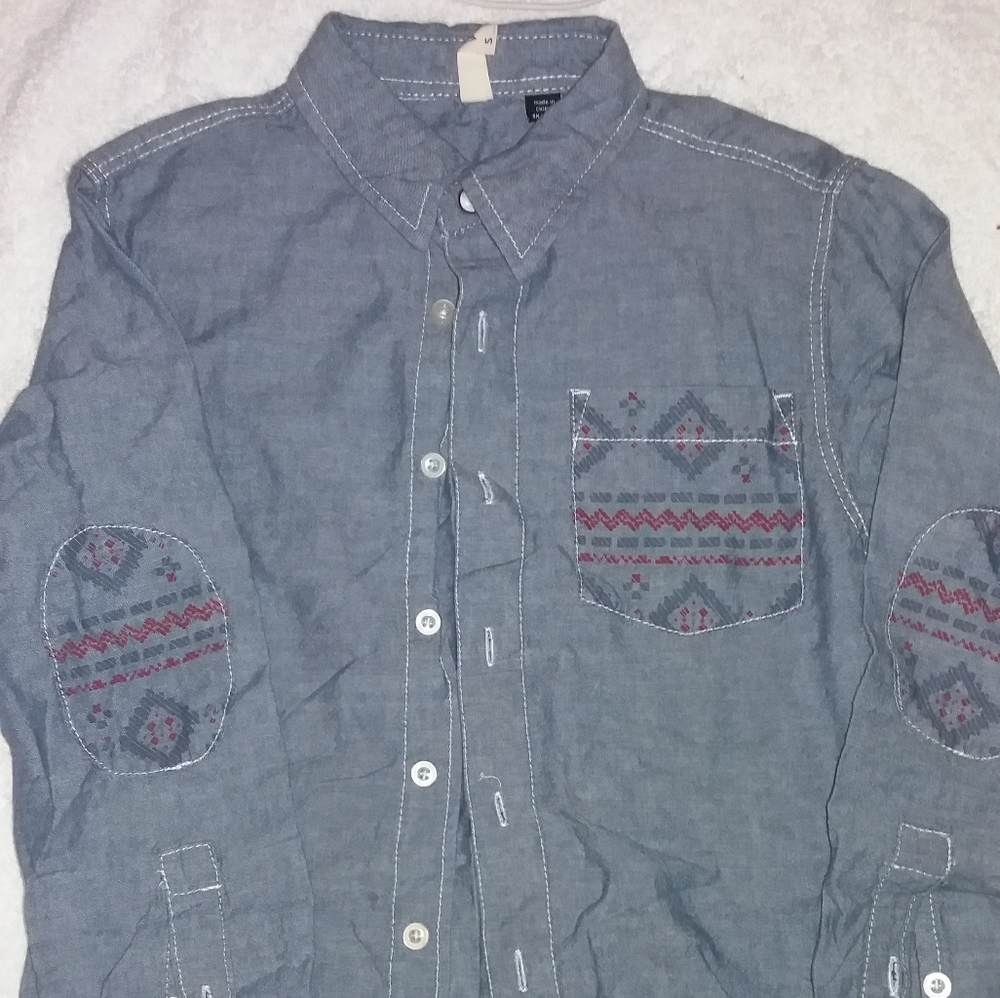 Kids blue jean color button up long sleeve